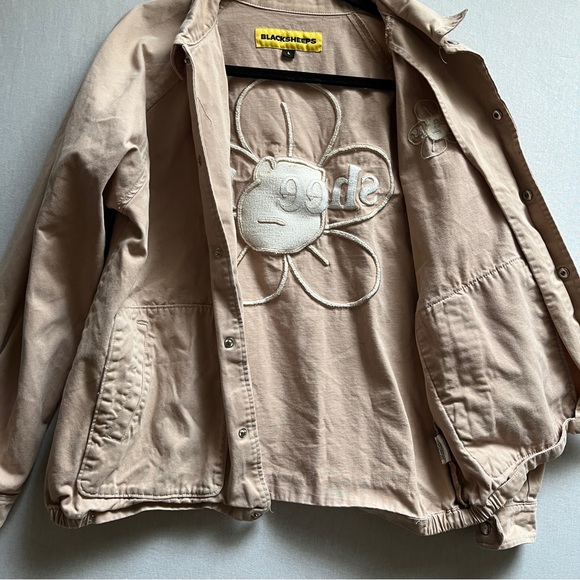 Blacksheeps Embroidered Flower Patch Beige Jacket Sz L - Picture 3 of 9